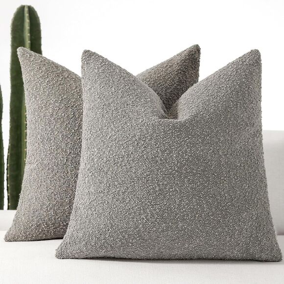 🛋️ Boucle Throw Pillow Covers Set of 2 Light Grey 18x18 New - Picture 1 of 5